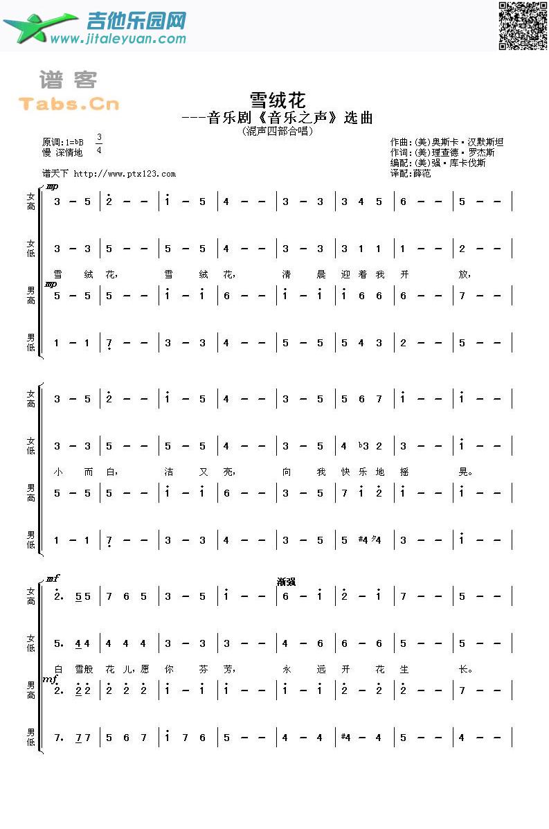 吉他谱：雪绒花第1页