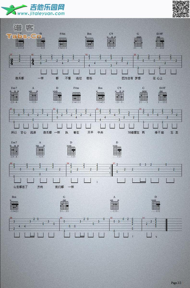 吉他谱：傻瓜都一样第2页
