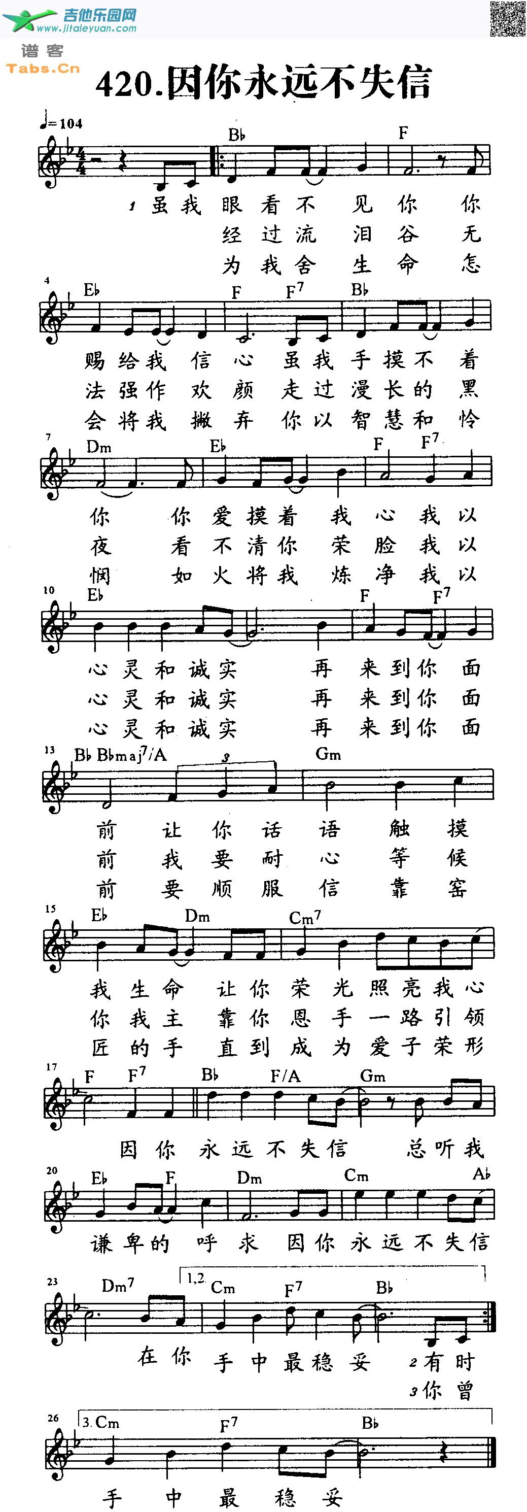 吉他谱：因你永远不失信第1页