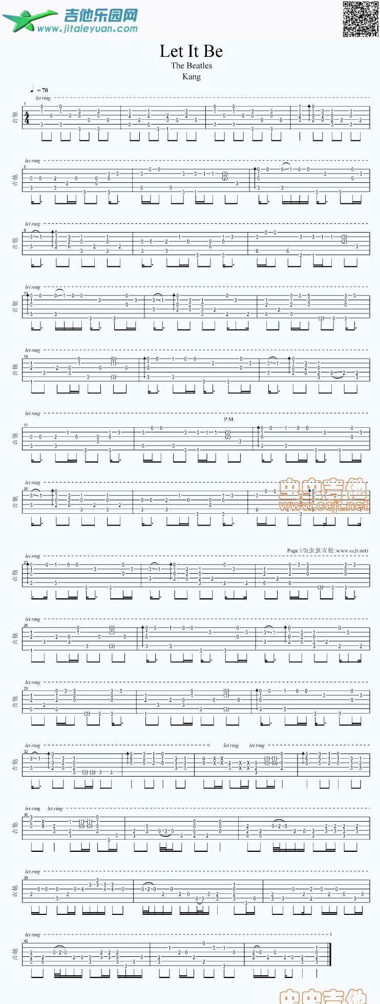 吉他谱：LetItBe独奏谱第1页
