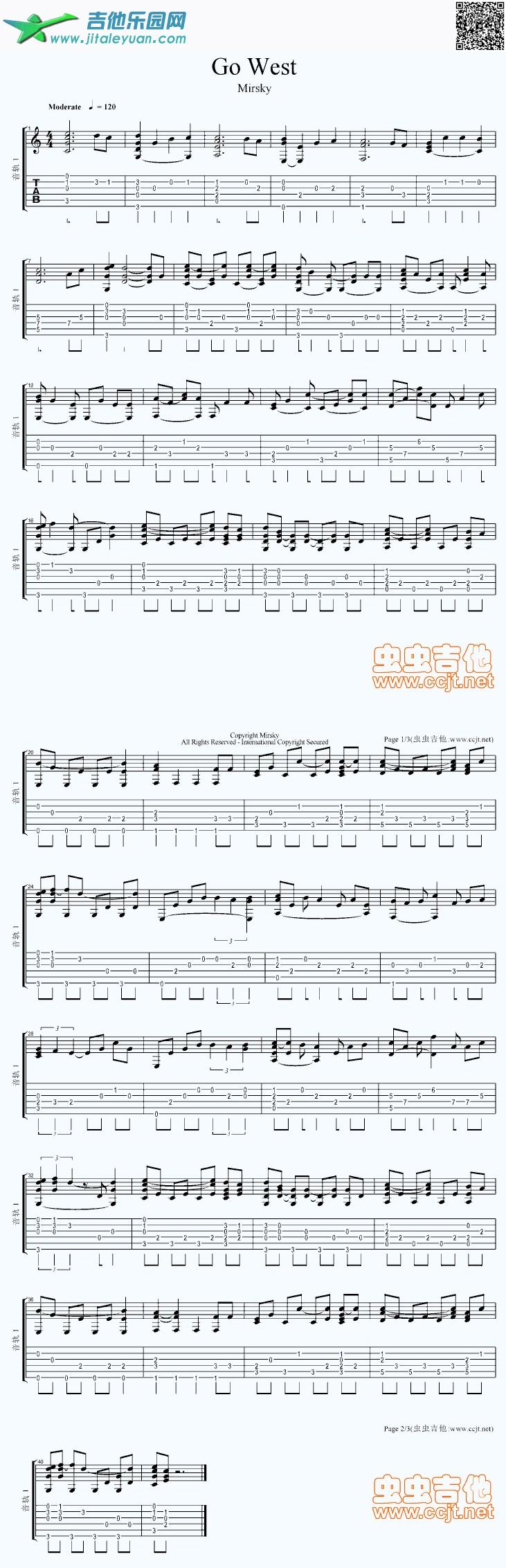 吉他谱：Gowest第1页