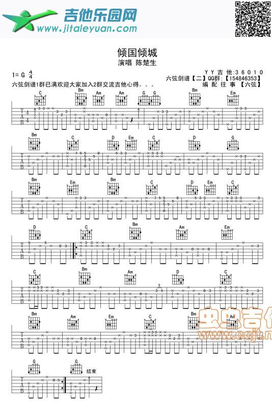 吉他谱：倾国倾城独奏第1页