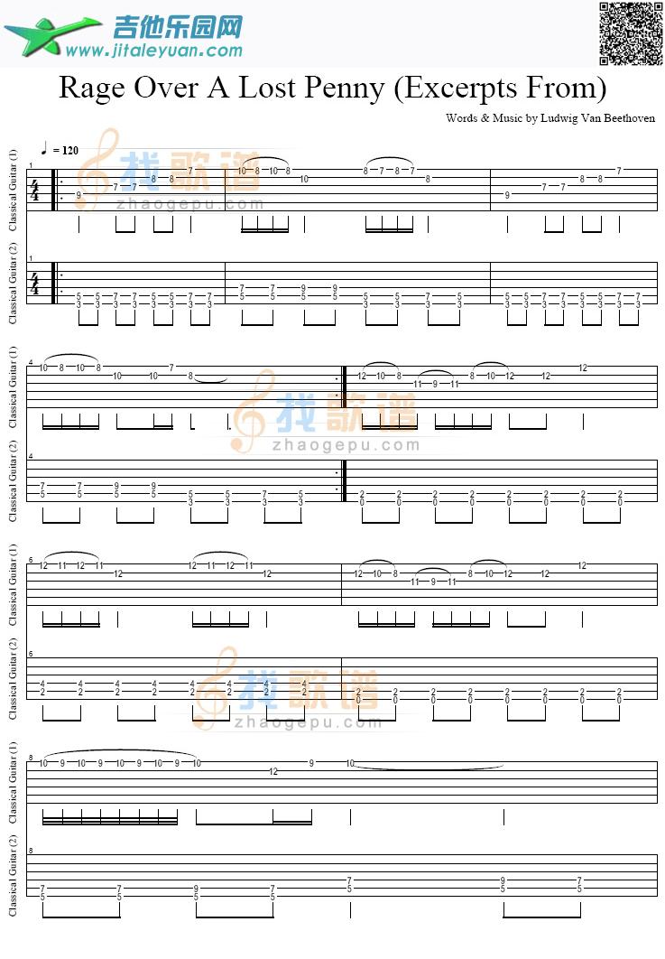 吉他谱：RageOverALostPenny吉他谱(GTP六线谱)第1页