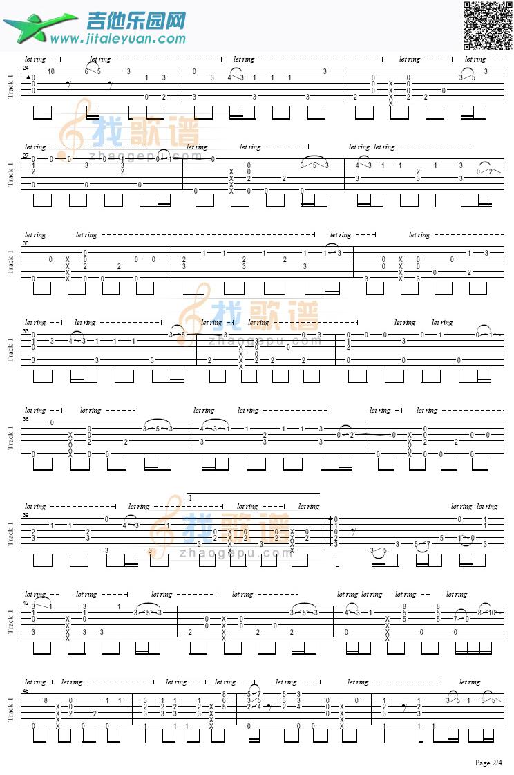 吉他谱：情非得已(独奏)-下雨天rain吉他谱(GTP六线谱)第2页
