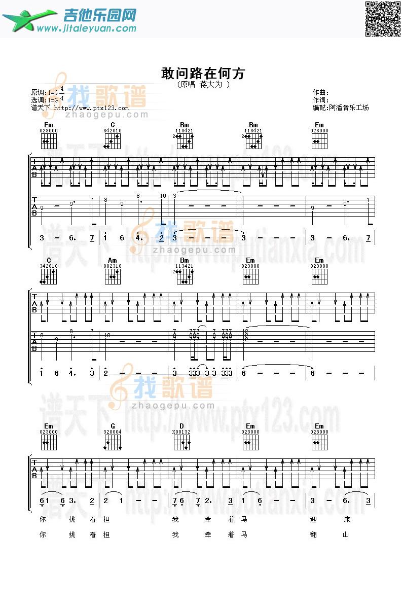 吉他谱：敢问路在何方第1页