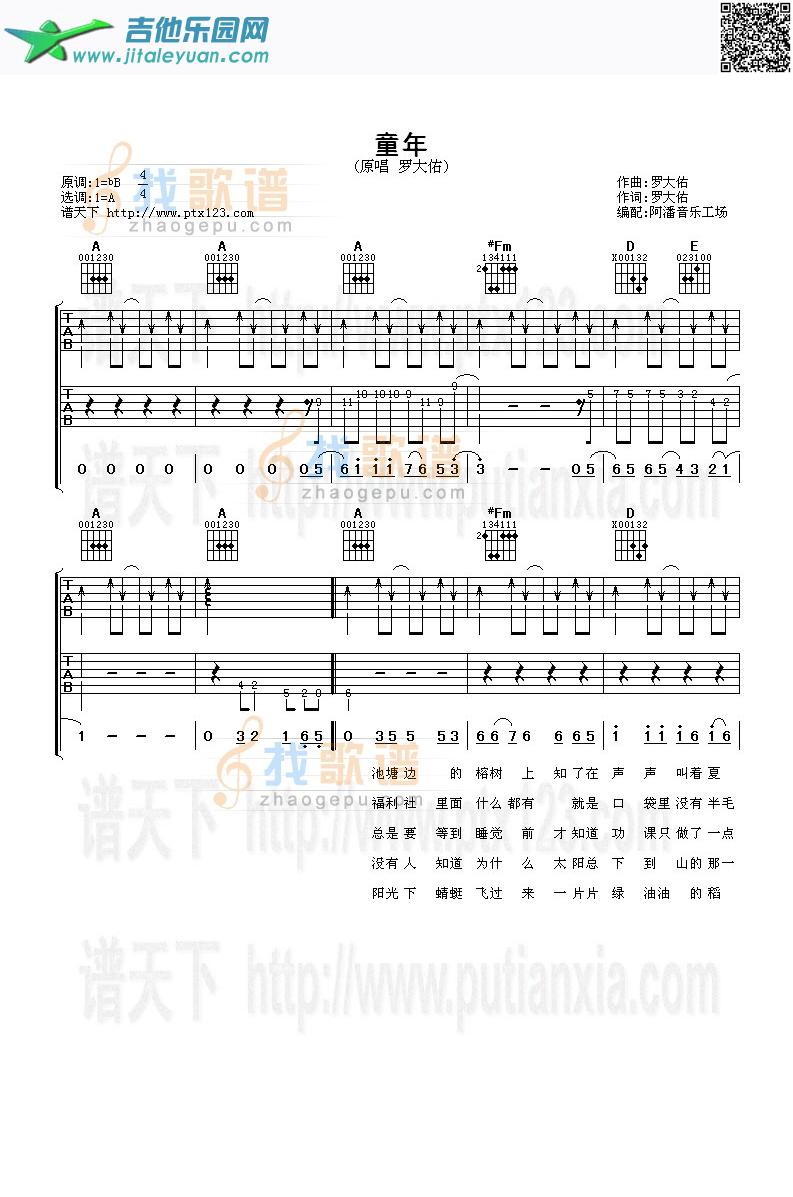 吉他谱：童年第1页