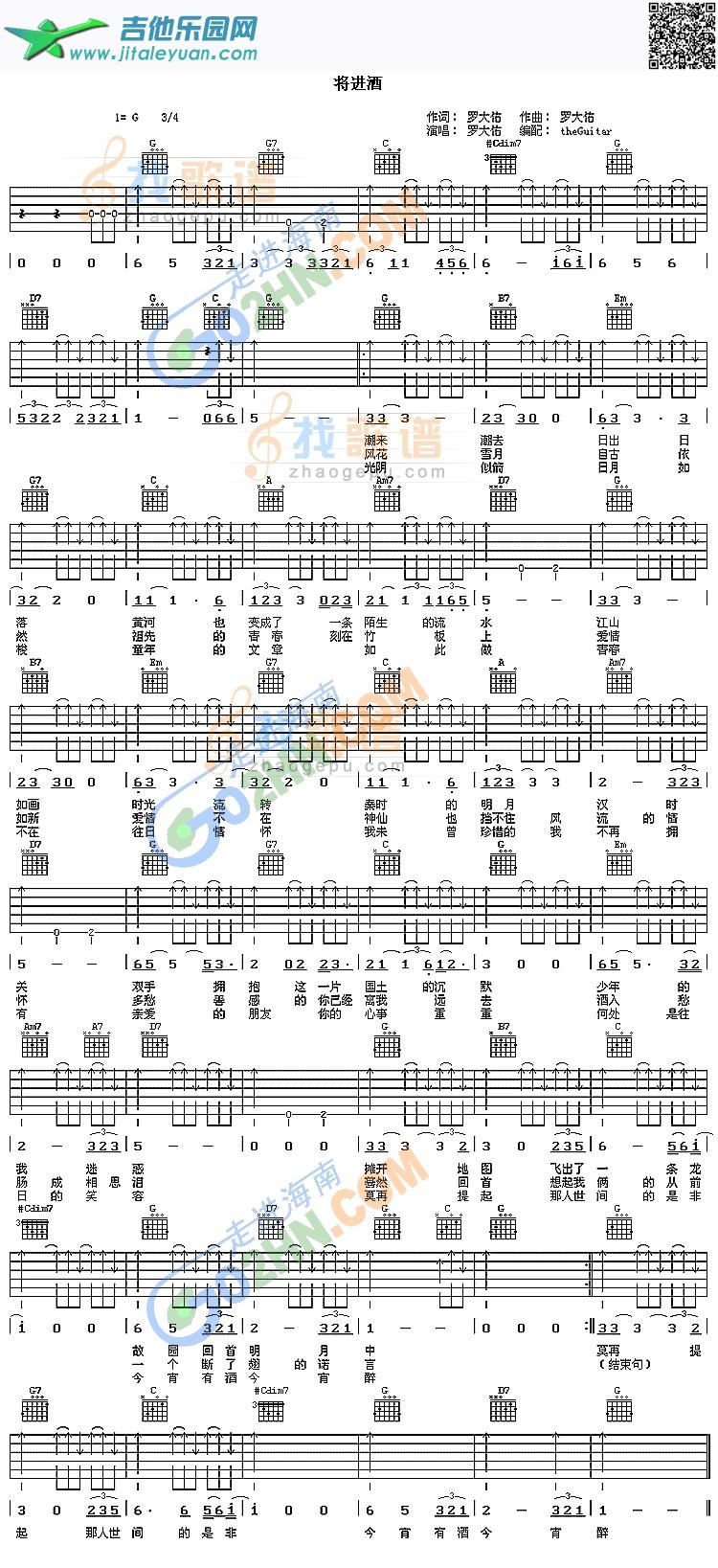 将进酒_第1张吉他谱