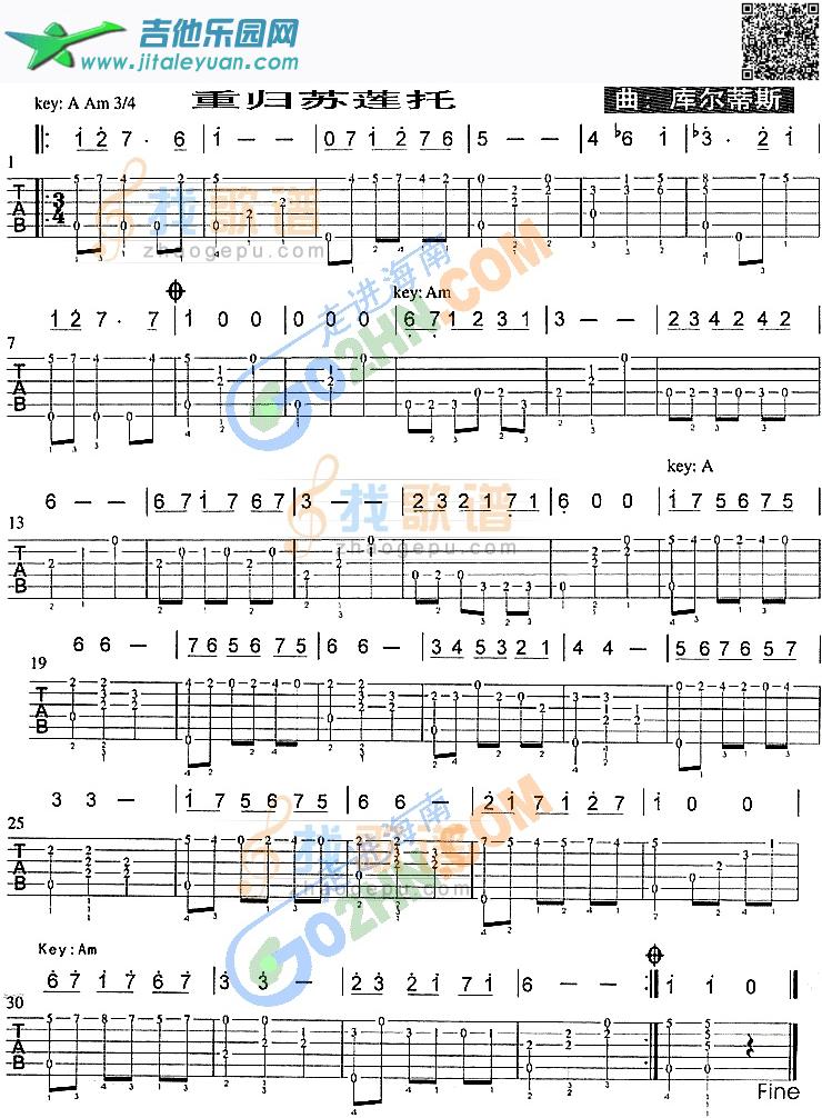 吉他谱：重归苏莲托第1页