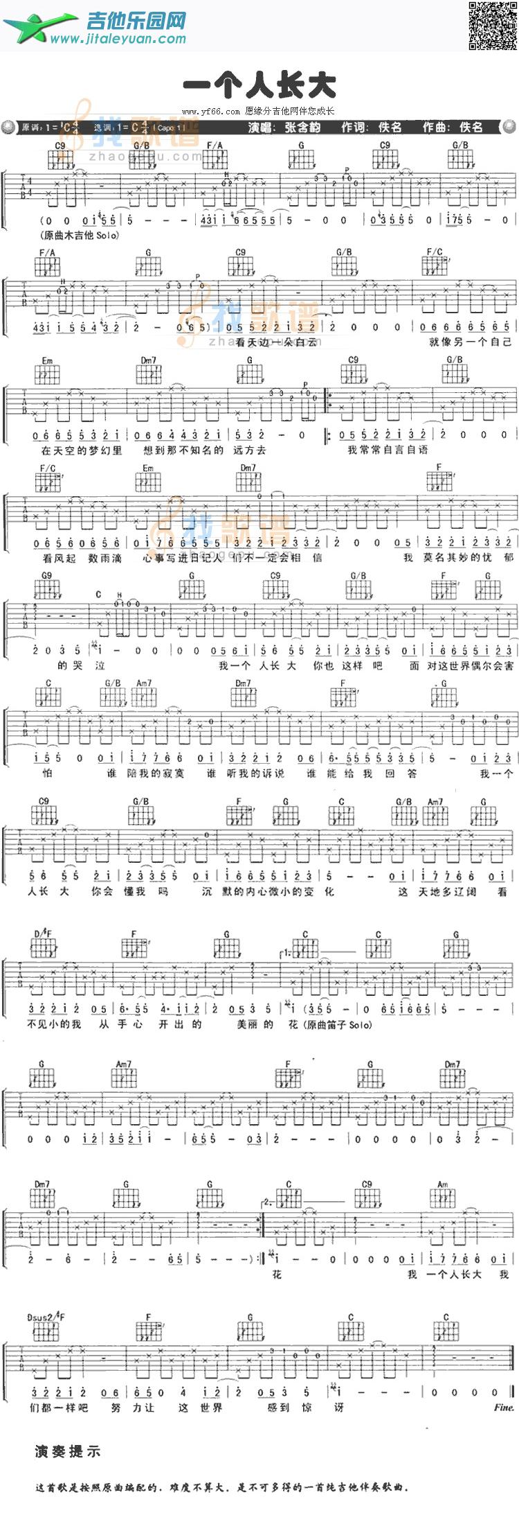 一个人长大_第1张吉他谱