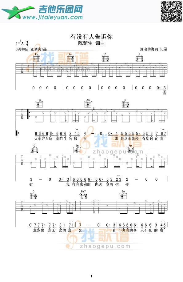 有没有人告诉你_陈楚生　_第1张吉他谱