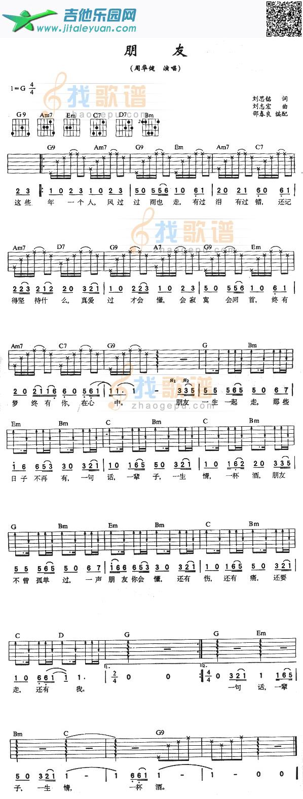 吉他谱：朋友－－周华健第1页
