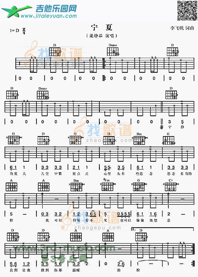 吉他谱：宁夏第1页