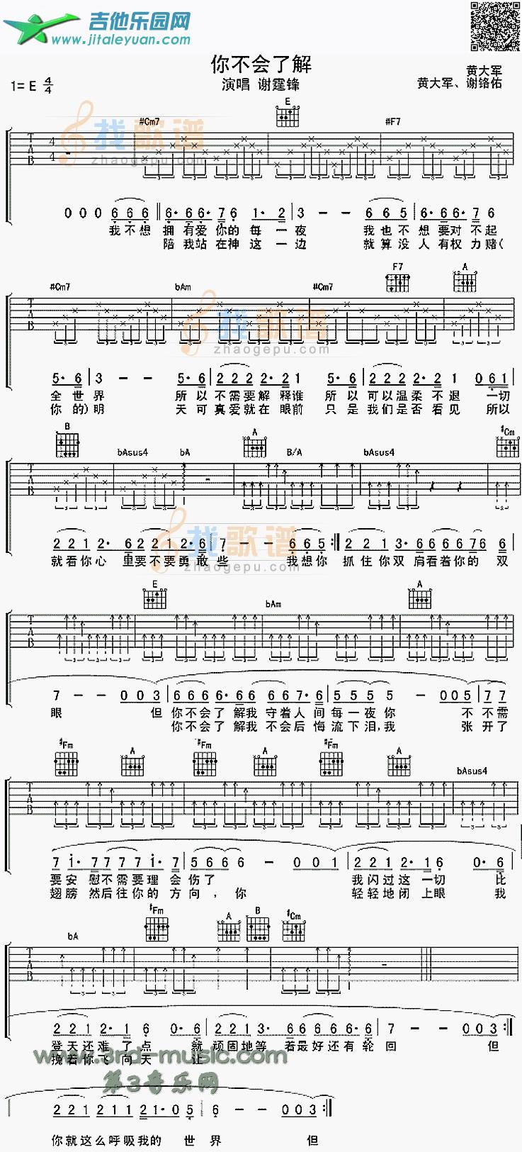 吉他谱：你不会了解第1页