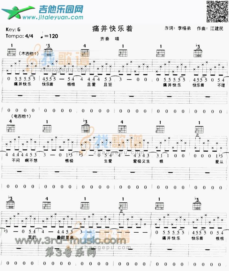 吉他谱：痛并快乐着第1页