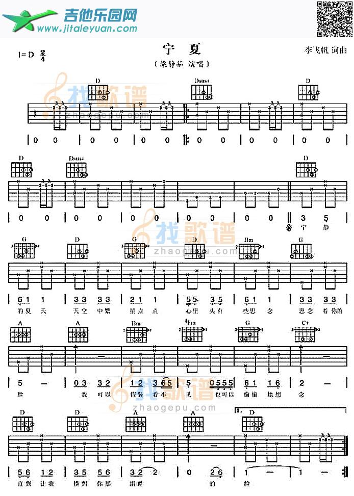 吉他谱：宁夏第1页