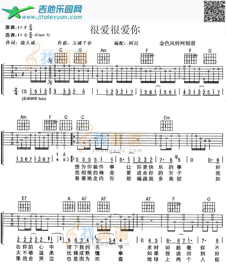 很爱很爱你_刘若英　_第1张吉他谱