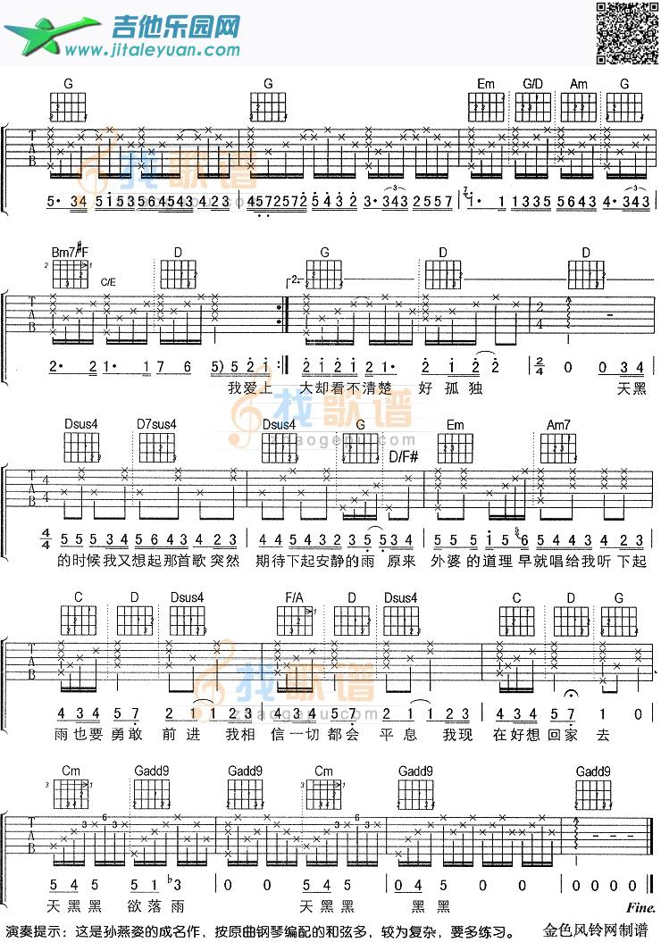天黑黑_孙燕姿　_第2张吉他谱
