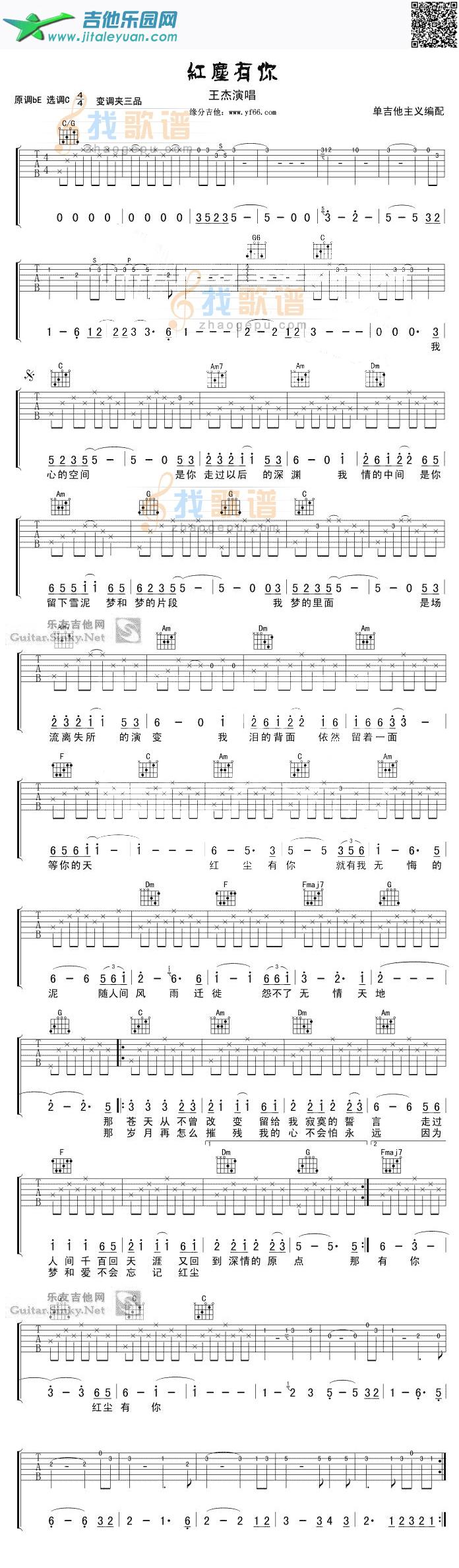 红尘有你_王杰　_第1张吉他谱