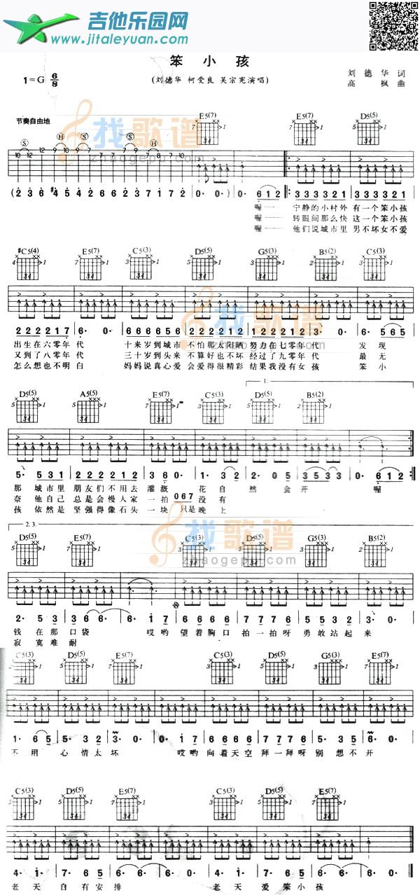 吉他谱：笨小孩第1页