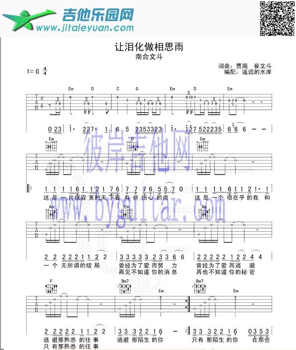 让泪化做相思雨1_南合文斗　_第1张吉他谱