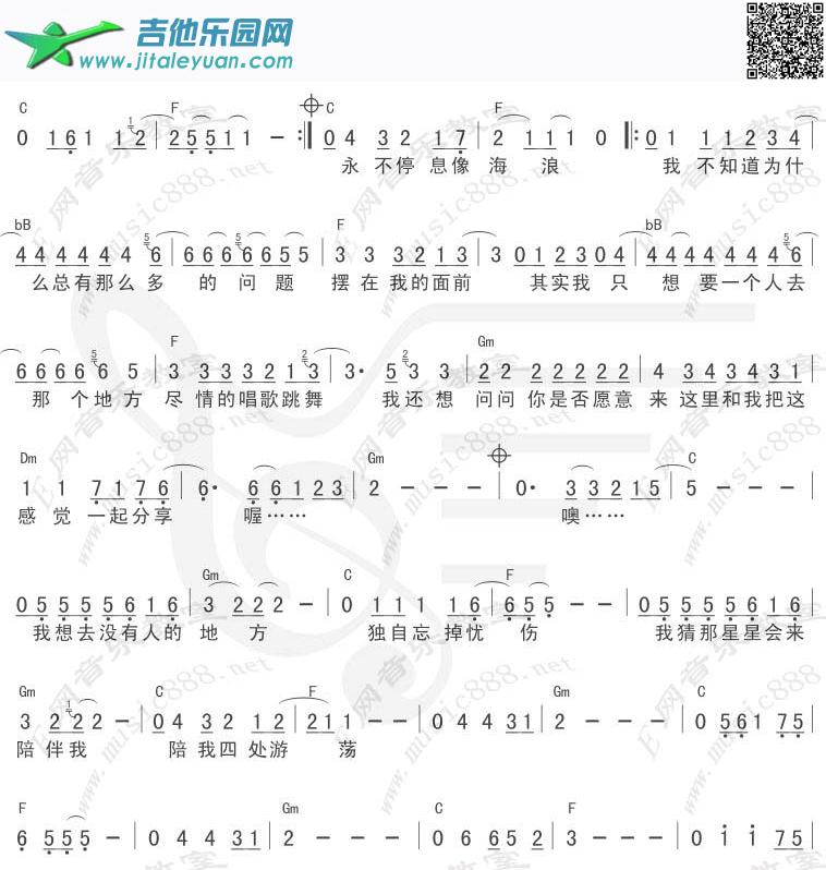 吉他谱：Nopeople没有人的地方（简谱+吉他和弦）第2页