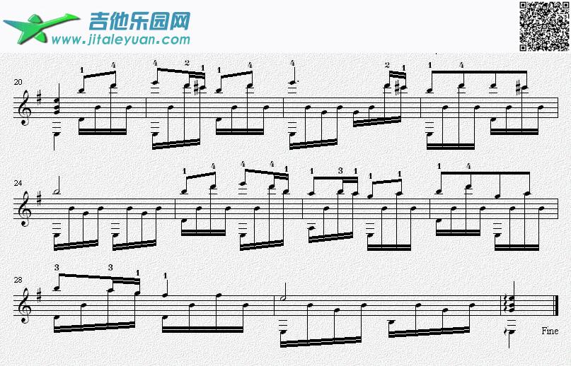 吉他谱：在那遥远的地方吉他独奏谱（五线谱）第2页