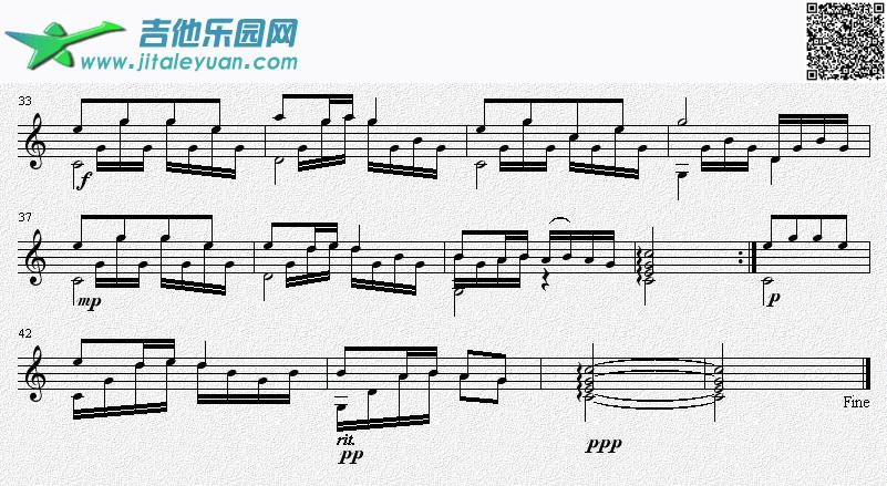 吉他谱：军港之夜吉他独奏谱（五线谱）第2页