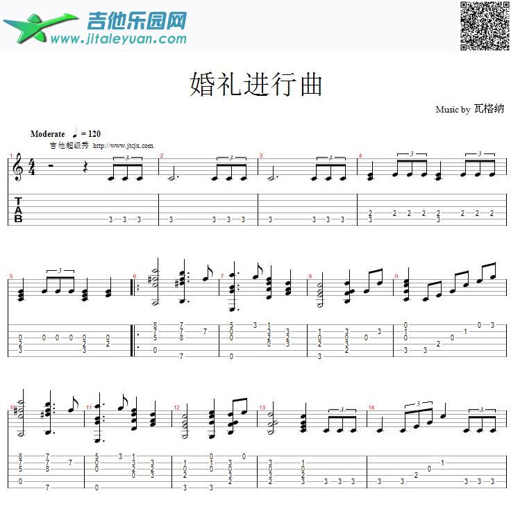 吉他谱：婚礼进行曲（二）吉他独奏谱（五线谱）第1页