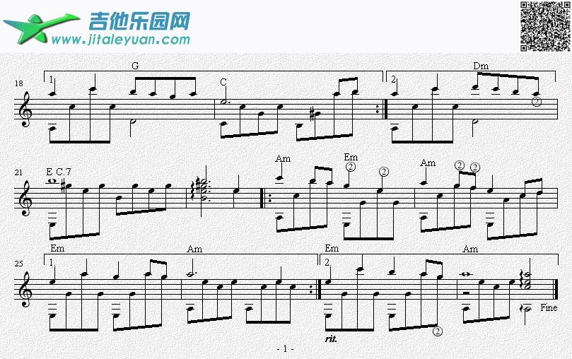 吉他谱：风中有朵雨做的云吉他独奏谱（五线谱）第2页