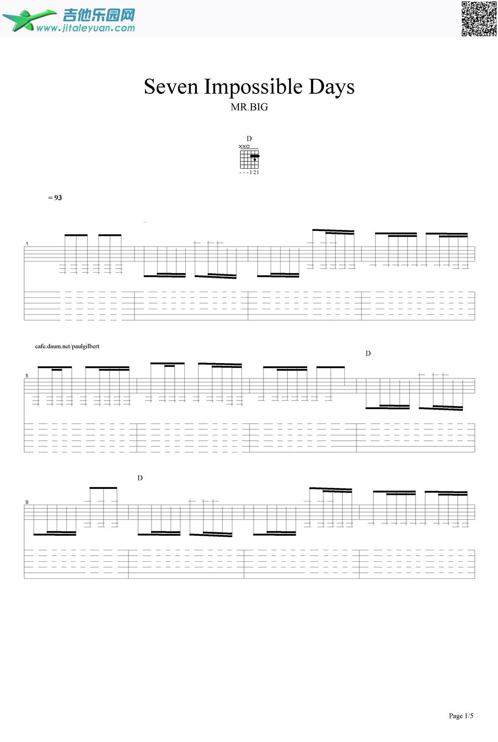 吉他谱：SevenImpossibleDays第1页