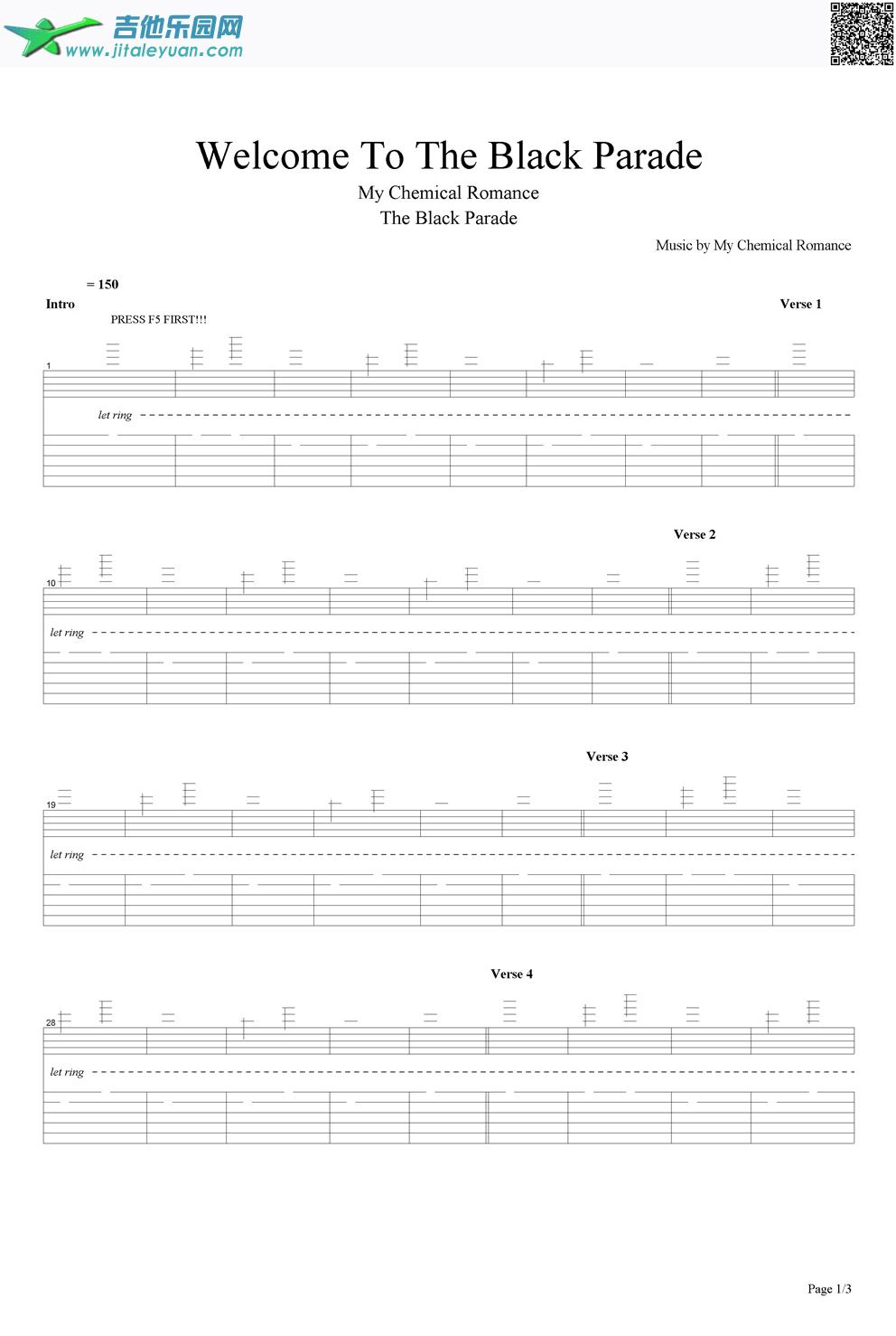 WelcomeToTheBlackParade_第1张吉他谱