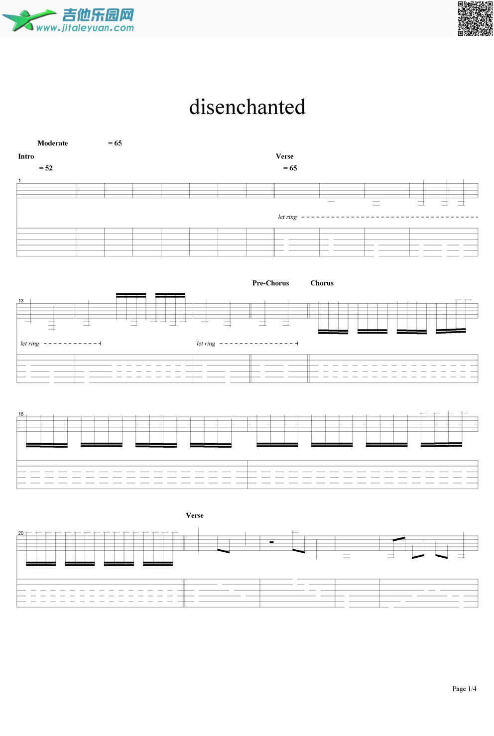 吉他谱：disenchanted第1页